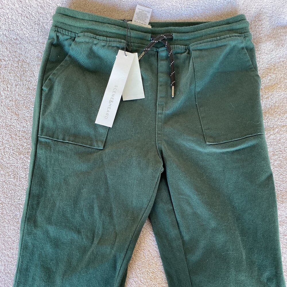 Scene & Heard Boys Green Jogger Pants Size 7 NWT | Cotton Stretch Drawstring